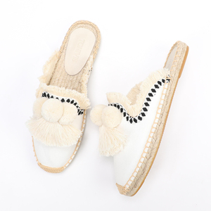 Damen <span class=keywords><strong>Mule</strong></span> Flache Schuhe mit Quasten-Pompom und Blumenmuster, Modische Hochwertige Atmungsaktive Espadrilles für den Frühling - Product Image 4