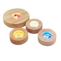 Lampes de nuit à base de bois en cristal 3D rechargeables, lampes de nuit LED sans fil rondes, base en bois LED, support de lampe de nuit LED