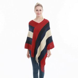 Chales y Capas de Poliéster con Flecos y Bloques de Color para Mujer, Tallas Grandes, Moda Nueva, Venta al Por Mayor, para Actividades al Aire Libre en Otoño - Product Image 4