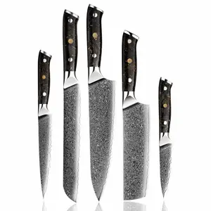 Top Seller 5pcs Vg10 Japanese Knifes Set Damascus Steel Chef Knife Set With Carbon Fiber Knife Set