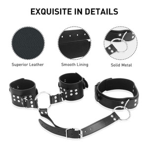 Kit de Contrainte du Cou au Poignet, Collier avec Menottes Sexy pour Esclave, Ensemble de Bondage Réglable pour Couple, Outil de Jeu Sexuel SM - Product Image 2