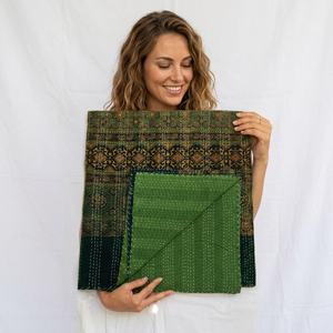 Indian Kantha Quilt Handmade Eco-Friendly Washable Vintage Style Bedspread Throw Blanket 100% Cotton Queen/Twin Size Rajasthan - Product Image 1
