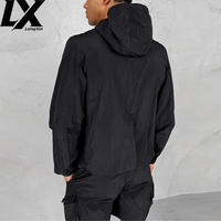 Veste coupe-vent en nylon léger noir à fermeture éclair intégrale avec logo personnalisé OEM, veste courte en ripstop