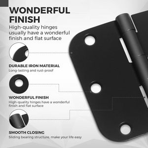 Bearing Door <strong>Hinges</strong> Heavy Duty Stainless Steel <strong>Hinges</strong> Radius Corner Smooth And Quiet Non Removable Pin Matte <strong>Black</strong> - Product Image 2