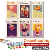Poster Koktail Klasik Retro Lukisan dengan Angka Grosir 6 Paket, Kit Lukisan Kanvas DIY Bar Bergaya untuk Dewasa Dropshipping