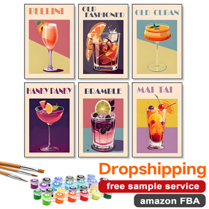 Lot de 6 kits de peinture par numéros sur toile DIY, thème cocktails rétro classiques et bar à cocktails, pour adultes, vente en gros et dropshipping - Product Image 1