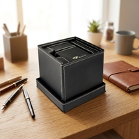 Organiseur de bureau multifonction en cuir LG-B077B avec boîtes de rangement aux dimensions de 14,3x14,3x12,7 CM