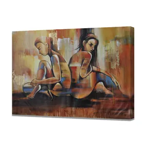 Moderne Abstracte Warme Kleur Aziatische jonge Mooie Meisje Decor Art Olieverf