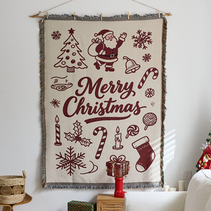Tapisserie murale Joyeux Noël en tissu tissé rectangulaire à motif traditionnel pour usage intérieur - Product Image 1