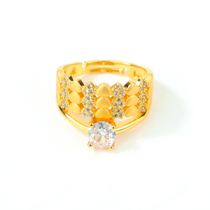 Anillos de Moda de Dubái al por Mayor, Anillos de Circonita Cúbica para Mujer, Anillos de Cóctel de Corazón Dorado de 21k de Lujo para Bodas y Fiestas - Product Image 3
