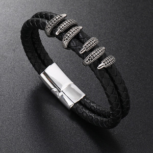 <span class=keywords><strong>Bracciale</strong></span> in Pelle da Uomo <span class=keywords><strong>con</strong></span> Chiusura Magnetica e Artigli di Diamante, Intrecciato a Mano - Product Image 5