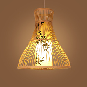 โคมไฟแขวนไม้ไผ่ เส้นผ่านศูนย์กลาง 35 ซม. สูง 40 ซม. พร้อมหลอดไฟ LED ทรงกลมหัวเดียว สำหรับร้านอาหาร ร้านน้ำชา สถานที่พักผ่อน - Product Image 2