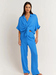 Vêtements personnalisés Ensemble chemisier chemise pantalon en lin et coton mélangé de haute qualité pour dames - Product Image 5