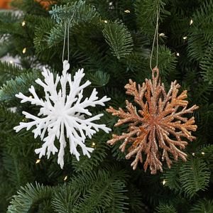 LINGKAI Glitter <b>Flocked</b> Snowflake Hanging Ornament Textured Snow Shape Pendant for Xmas <b>Tree</b> Winter Holiday Home Decor - Product Image 1