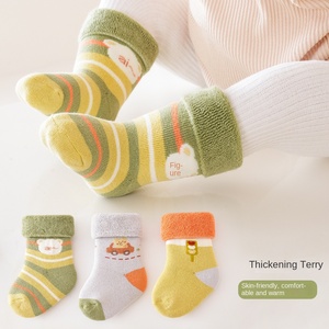 3 Pares/set de Calcetines Gruesos de Felpa con Dibujos Animados para Bebés, Calcetines Cálidos de Algodón hasta la Pantorrilla para Otoño/Invierno, Clase A, para Recién Nacidos y Niños - Product Image 1