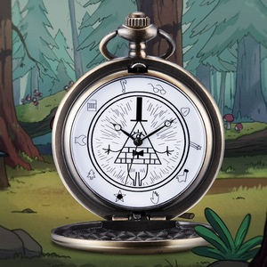 Reloj de Bolsillo Retro Gravity Falls con Motivo de <span class=keywords><strong>Demonio</strong></span> de un Solo Ojo Triangular, Movimiento de Cuarzo, Diseño Creativo Abatible, Estilo Vintage - Product Image 3