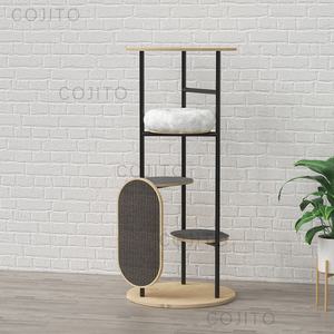 YOUME lujo moderno gato Torre minimalista multinivel gato árbol cama Scratch Pad pasos clásico madera lana gato condominio para Halloween - Product Image 3