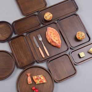 Plateaux de service en bois rectangulaires et ronds couleur noyer pour le thé, la nourriture, les buffets et les fêtes - Product Image 1