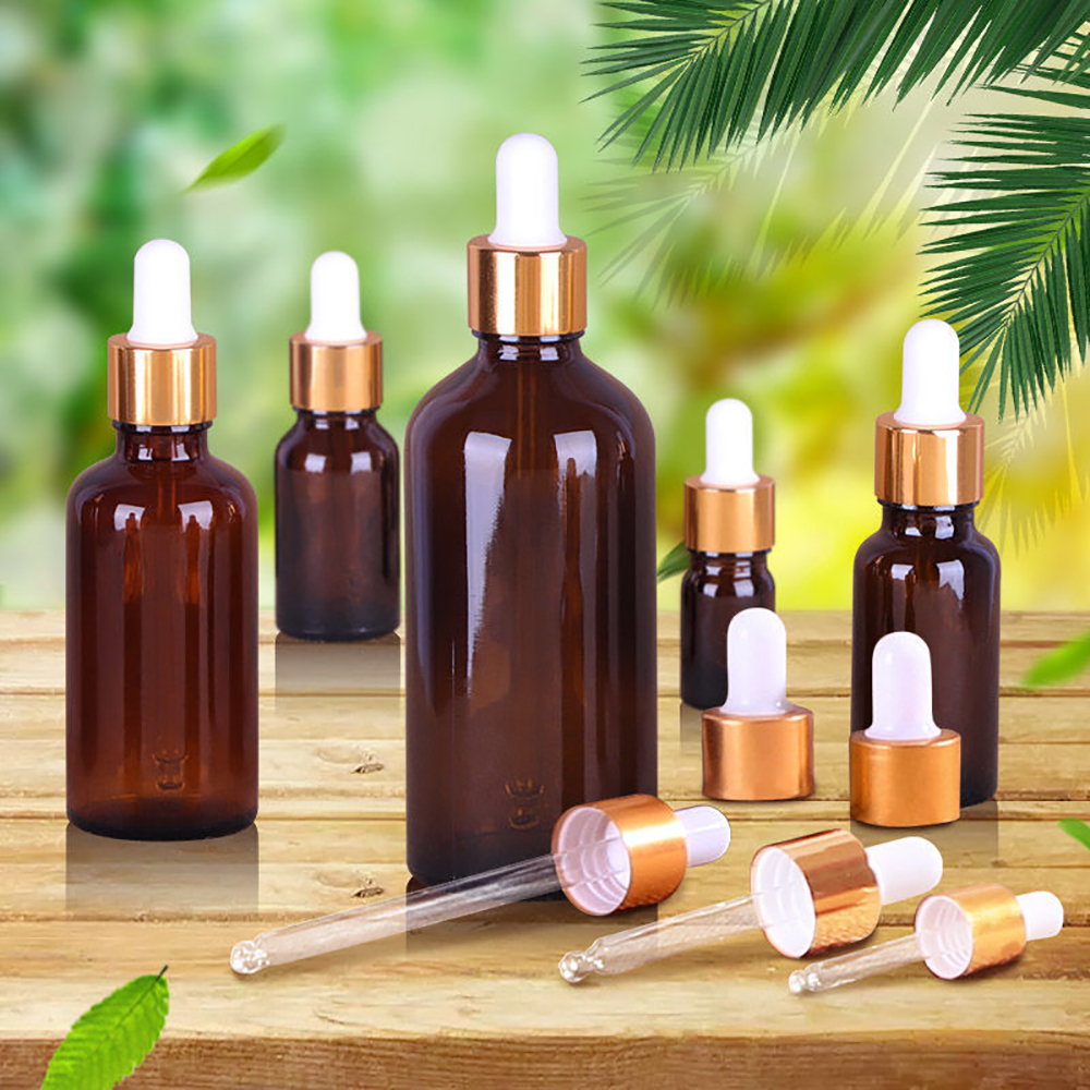 Hair Oil Glass Cosmetic Containers Rose Gold Dropper Bottle Transparent OEM