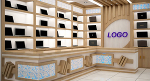 Wooden <b>Wall</b>-<b>Mounted</b> Laptop <b>Display</b> Design for Retail Electronics & Computer Shops Electronic Accessories Store Design - Product Image 3