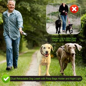 Correa de perro doble giratoria de 360 grados de alta calidad con cuerda elástica reflectante y sistema de freno de bloqueo rápido - Product Image 2