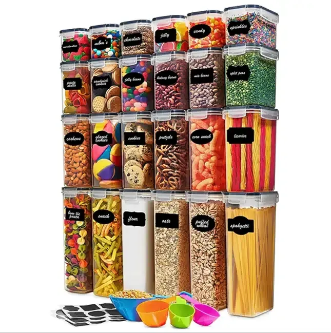 24 Pack BPA DREE SAFE Plastic Food Grade Airtight Dry Cereal Food Storage Containers Set For Sugar Flour Baking