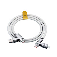 Câble de données rotatif 4-en-1 5A en silicone liquide TPE et alliage de zinc USB-C PD Type-C, câble de charge rapide USB 4-en-1