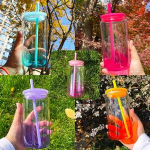 New Cold Drink Borosilicate Blank Sublimation <b>Clear</b> Transparent Ombre <b>Jelly</b> 16Oz Beer Glass Can Colored Pp Straws With Lids - Product Image 3