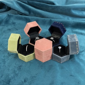 Hexagonal Flip-Top Velvet Printed Jewelry <b>Box</b> for Engagement & Wedding Diamond Ring and <b>Earring</b> Storage - Product Image 3