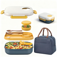 Boîte à lunch AGREON avec sac à lunch, conteneur isotherme anti-fuite de 1100 ml, sans BPA, bleu, avec couvercle et ustensiles intégrés