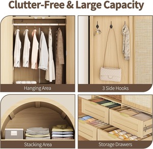 Ropero Arqueado de Madera con 2 <span class=keywords><strong>Puertas</strong></span> de Ratán para Colgar Ropa en el Dormitorio, Venta al Por Mayor Directo de Fábrica - Product Image 3