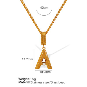 Collar con Colgante de Letra A en Acero Inoxidable Chapado en Oro con Cadena de Perlas de Imitación, Unisex, Moderno, para Uso Diario - Product Image 5