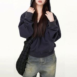 Sudadera con capucha de invierno y otoño informal transpirable en blanco de gran tamaño de punto con lavado ácido Vintage de alta calidad personalizada para mujer - Product Image 3