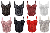 Débardeur Femme Été Soirée Chic à Fines Bretelles Épaules Dénudées Sexy Scintillant et Brillant Design Unique Vente en Gros