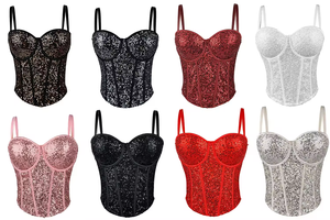 Débardeur Femme Été Soirée Chic à Fines Bretelles Épaules Dénudées Sexy Scintillant et Brillant Design Unique Vente en Gros - Product Image 2