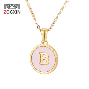 Zogxin Letter B Pendant Pink Shell Gold Plated Necklace For Women Daily Wear Gift Jewelry - Product Image 1