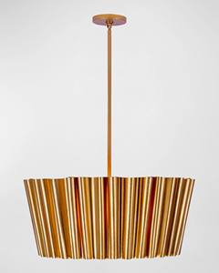 Suspension ovale moderne en métal plissé d'or | Lampe suspendue de déclaration pour décor de salon salle à manger - Product Image 2