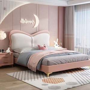 Cama de Princesa de Madera, Tamaño Completo, Tapizada, Cómoda, Moderna, Minimalista, para Niñas, Dormitorio Juvenil, Diseño Chic - Product Image 1