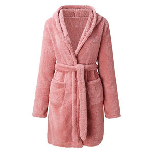Women Bath Robe Winter <strong>Fluffy</strong> Plush <strong>Pyjamas</strong> <strong>Ladies</strong> Sexy Hooded Dressing Solid Color Gown Warm Bathrobe Female Home Clothing - Product Image 2