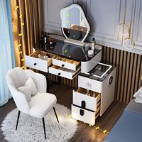 Table de maquillage moderne et durable pour chambre/salon avec plateau en verre, miroir à écran tactile à intensité variable et station de charge USB