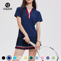 Ensemble jupe-short de sport personnalisé pour femme, motif léopard, avec poche au genou, polo à manches courtes, séchage rapide, pour golf, tennis, badminton