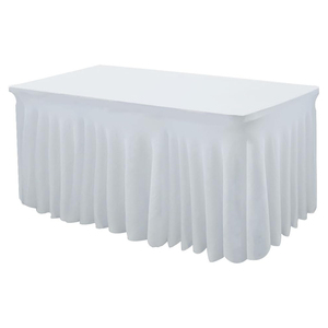 <b>6ft</b> Rectangle Custom White Woven Stretch <b>Table</b> Cloths for Events Outdoor Wedding Party OEKO-TEX Certified Spandex <b>Table</b> Skirt - Product Image 1