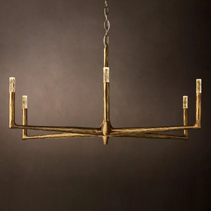 Lustre suspendu minimaliste en laiton antique pour salle à manger, luxe, haute qualité, restaurant américain, 48 pouces, rond, doré - Product Image 4