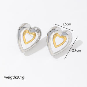 Mode Simple À La Mode En Gros Personnalisé 18K PVD Plaqué Or Étanche En Acier Inoxydable Bicolore En Forme De Coeur Boucles D'oreilles Coeur - Product Image 2