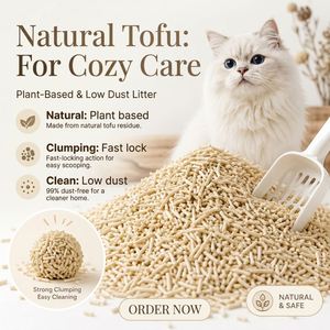 Litière pour chat au tofu ultra anti-odeurs, agglomération rapide, fibres de soja 2,0 mm, biodégradable, écologique, jetable aux toilettes, faible teneur en poussière, 5 kg - Product Image 1