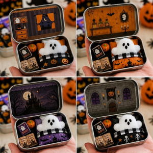 Mini-boîte en fer blanc Halloween Ghost, ensemble maison de poupée, adorable jouet de poche fantôme en feutre, petite boîte de scène, cadeau de décoration d'Halloween - Product Image 4
