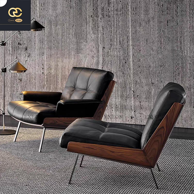Casual Italian Single Leather Design Chair Large Flat Villa Living Room  Decorated Lounge Chair