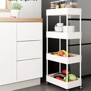 Four Tiers Household Storage Rack Kitchen Rack Storage Holder with Wheels Plastic Bathroom Storage Rack