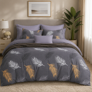 Juego de Ropa de Cama de Algodón con Diseño de Plumas y Hojas, Color Carbón Dorado, para B&B, Envío Directo desde la UE, 3 Piezas - Product Image 5