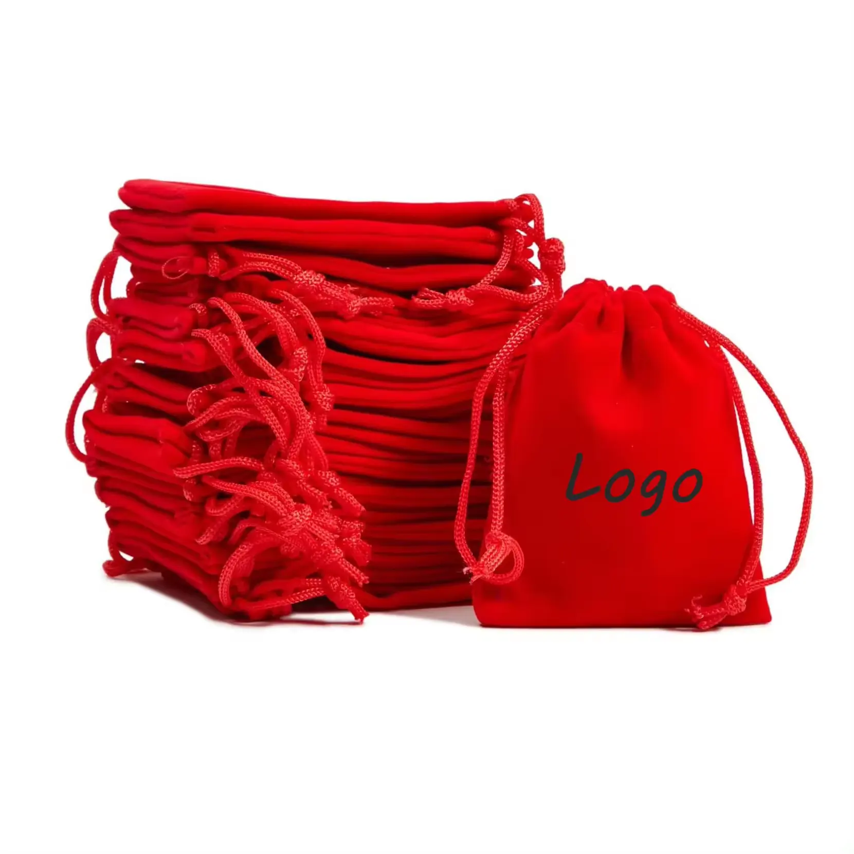 Wholesale customized logo small Velvet Drawstring Gift Bags High Quality Flannelette Jewelry Pouches